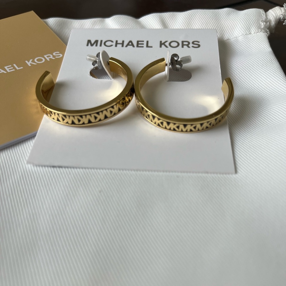 Michael Kors Gold-Tone Brass Hoop Patterned Earrings